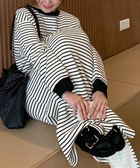 長袖ボーダーTシャツワンピース